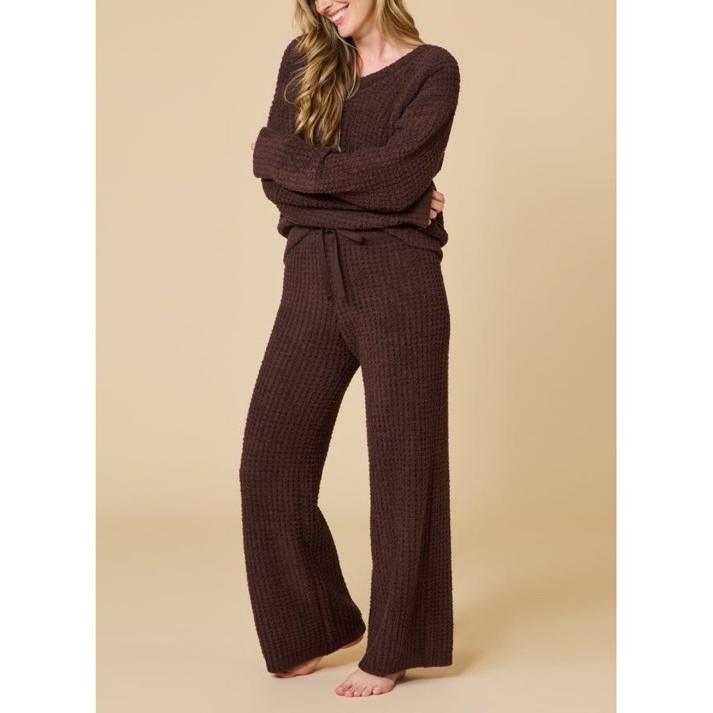 NEW NWT Softies Waffle Knit Marshmallow V-Neck Lounge Set 2pc XL Espresso Brown